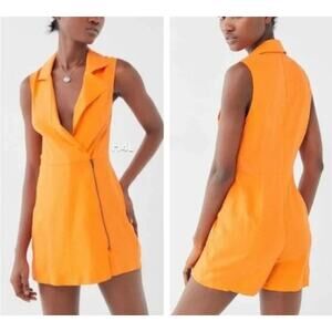 Urban Outfitters Linen Sleeveless Skort Romper Neon Orange Size Large NWOT